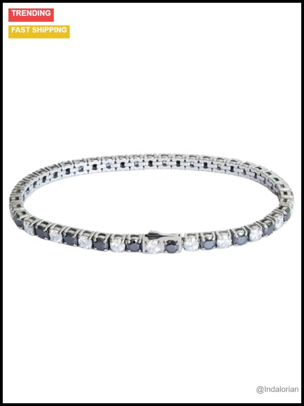 3/4mm Moissanite Tennis Bracelet Stainless Steel Black White Women Men